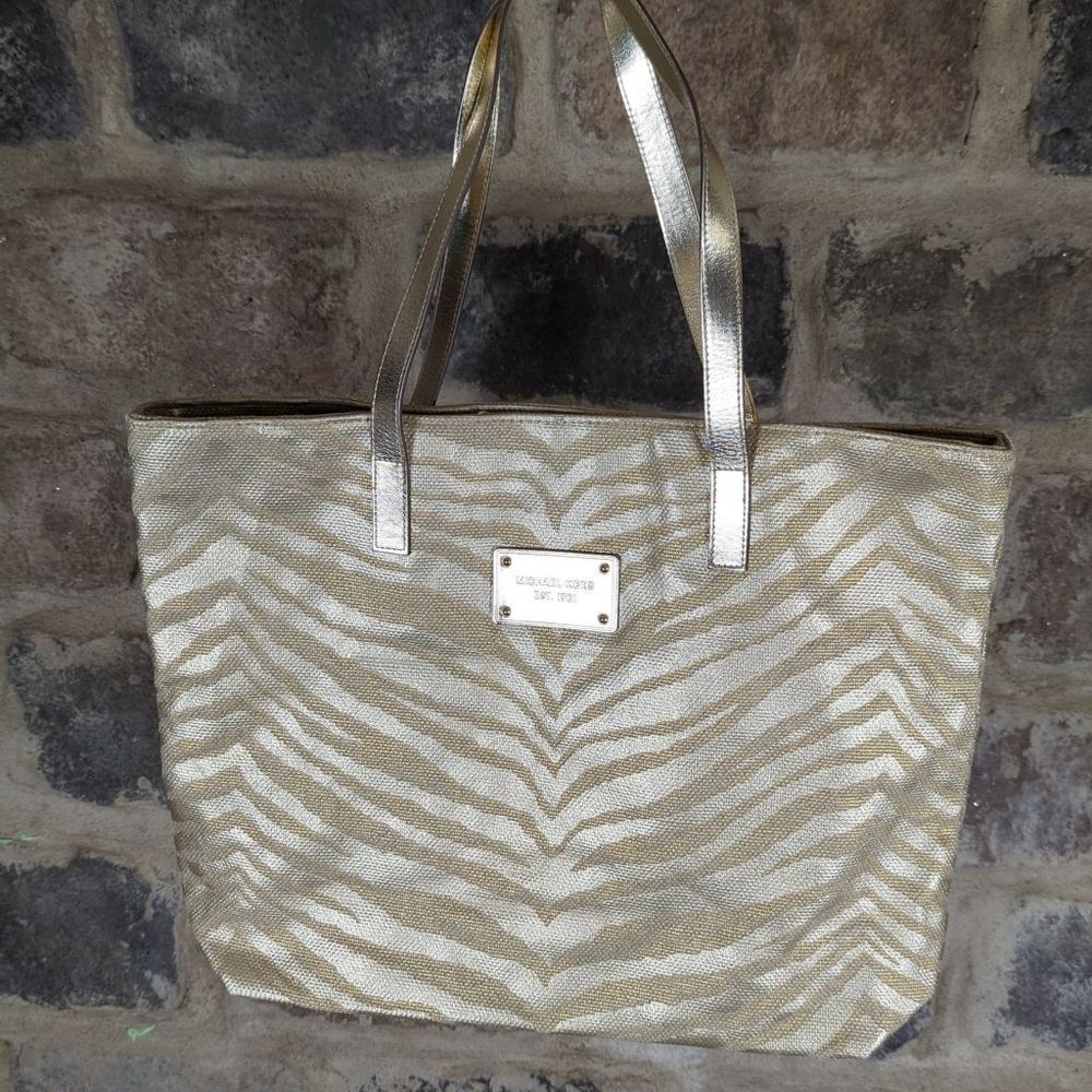 Michael Kors Metallic Gold Zebra-Print Tote Bag